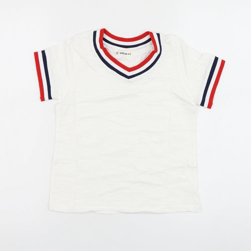 SheIn Girls White  Cotton  T-Shirt Size 10-11 Years V-Neck Pullover