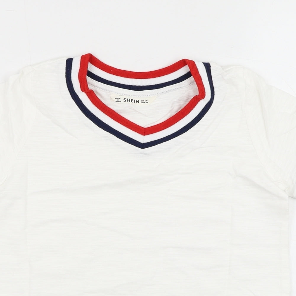 SheIn Girls White  Cotton  T-Shirt Size 10-11 Years V-Neck Pullover