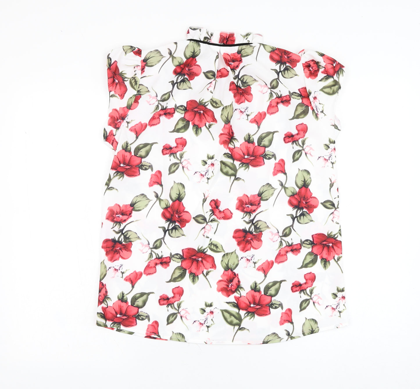 SheIn Womens White Floral Polyester Basic Blouse Size S Round Neck