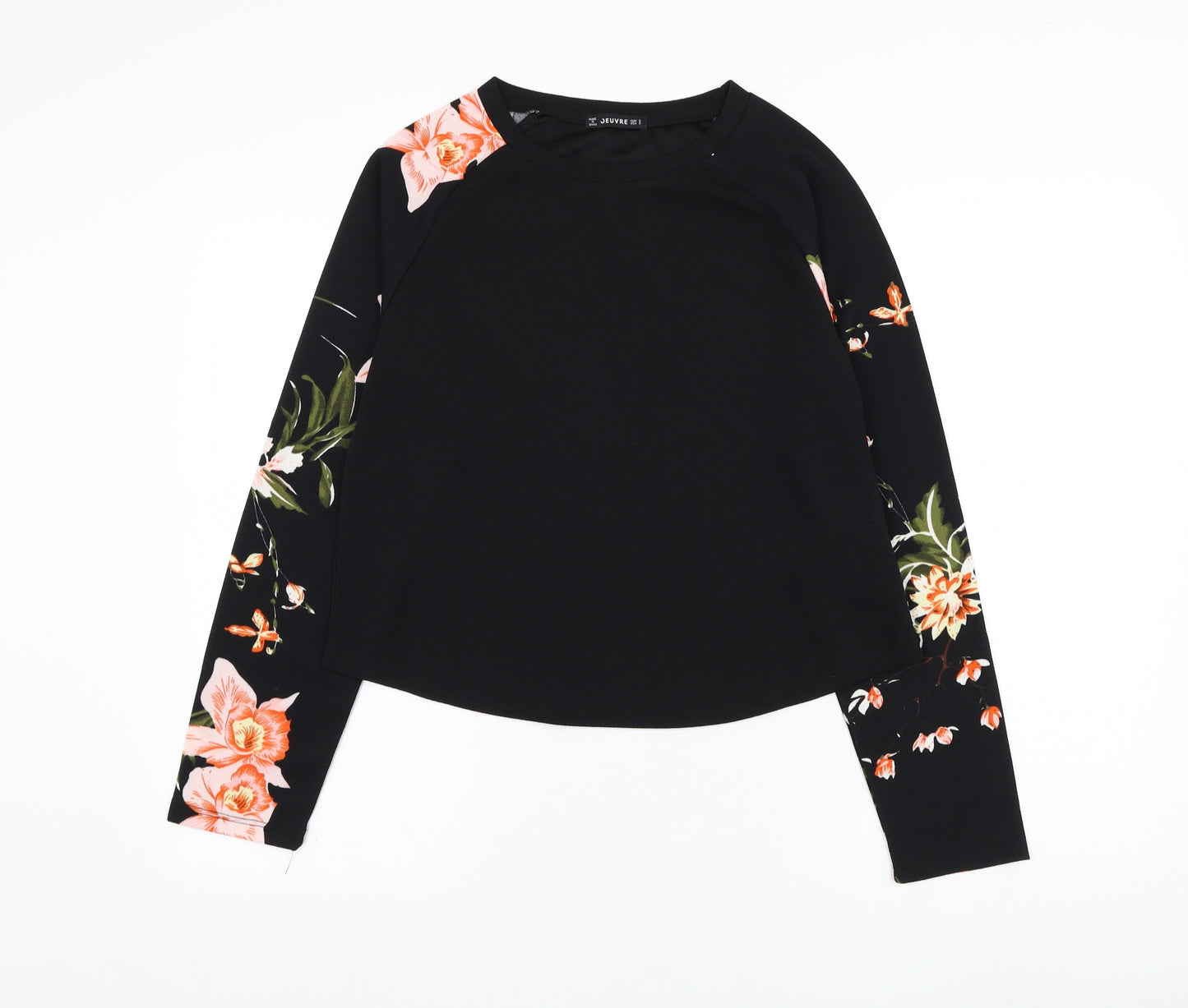 Jeuvre Womens Black Floral Polyester Pullover Sweatshirt Size S  Pullover