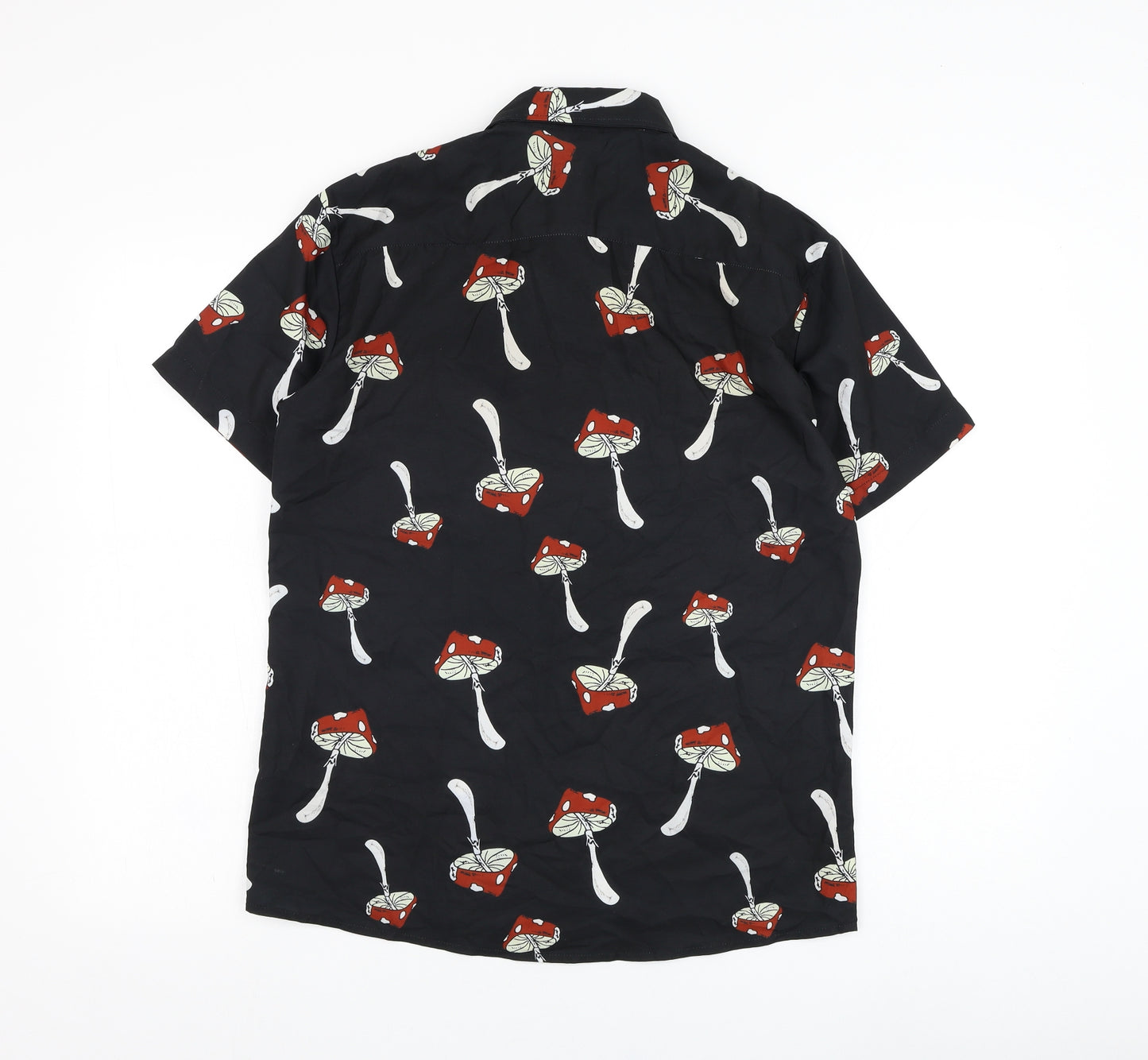 SheIn Mens Black  Polyester  Button-Up Size S Collared Button - Mushroom