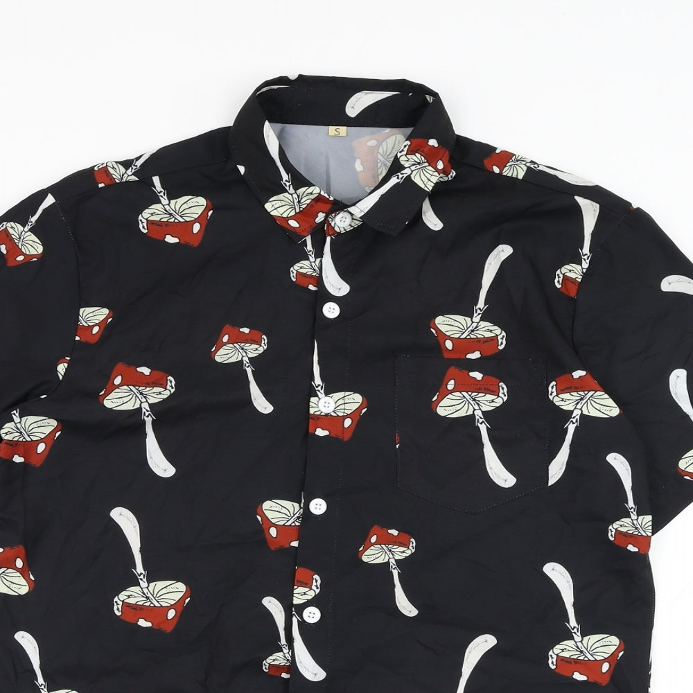 SheIn Mens Black  Polyester  Button-Up Size S Collared Button - Mushroom