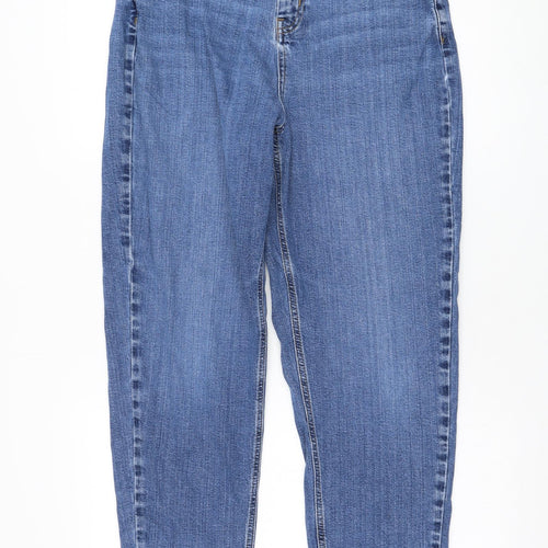 Marks and Spencer Womens Blue  Cotton Straight Jeans Size 14 L28 in Regular Zip