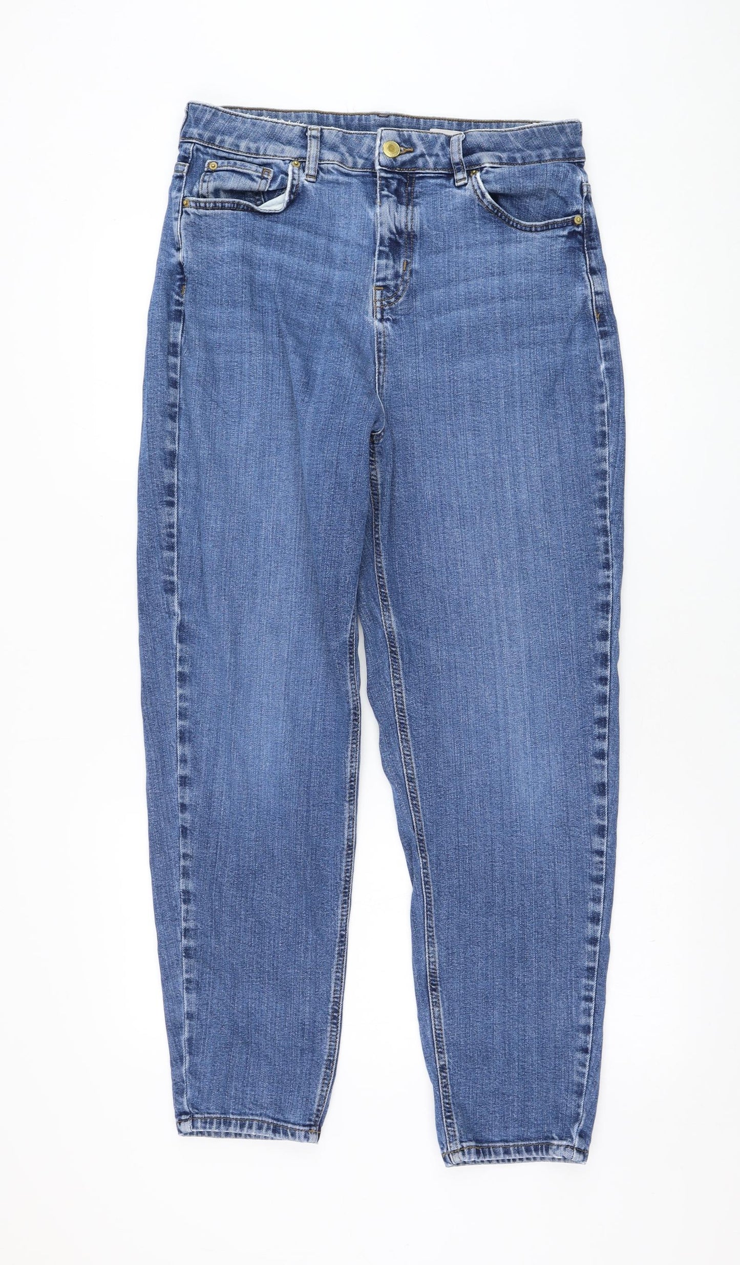 Marks and Spencer Womens Blue  Cotton Straight Jeans Size 14 L28 in Regular Zip