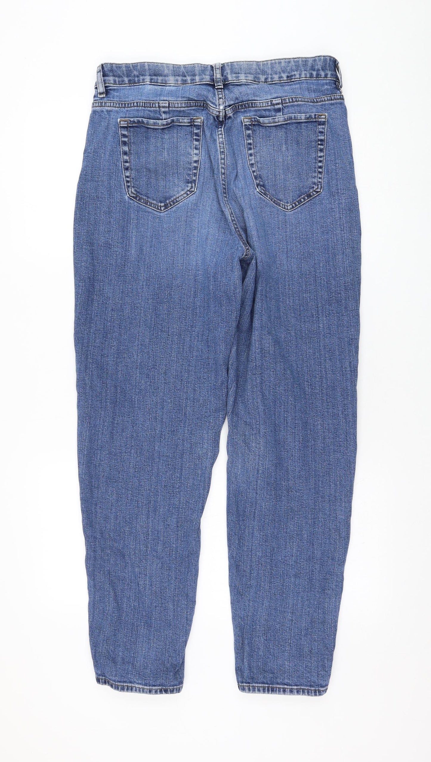 Marks and Spencer Womens Blue  Cotton Straight Jeans Size 14 L28 in Regular Zip