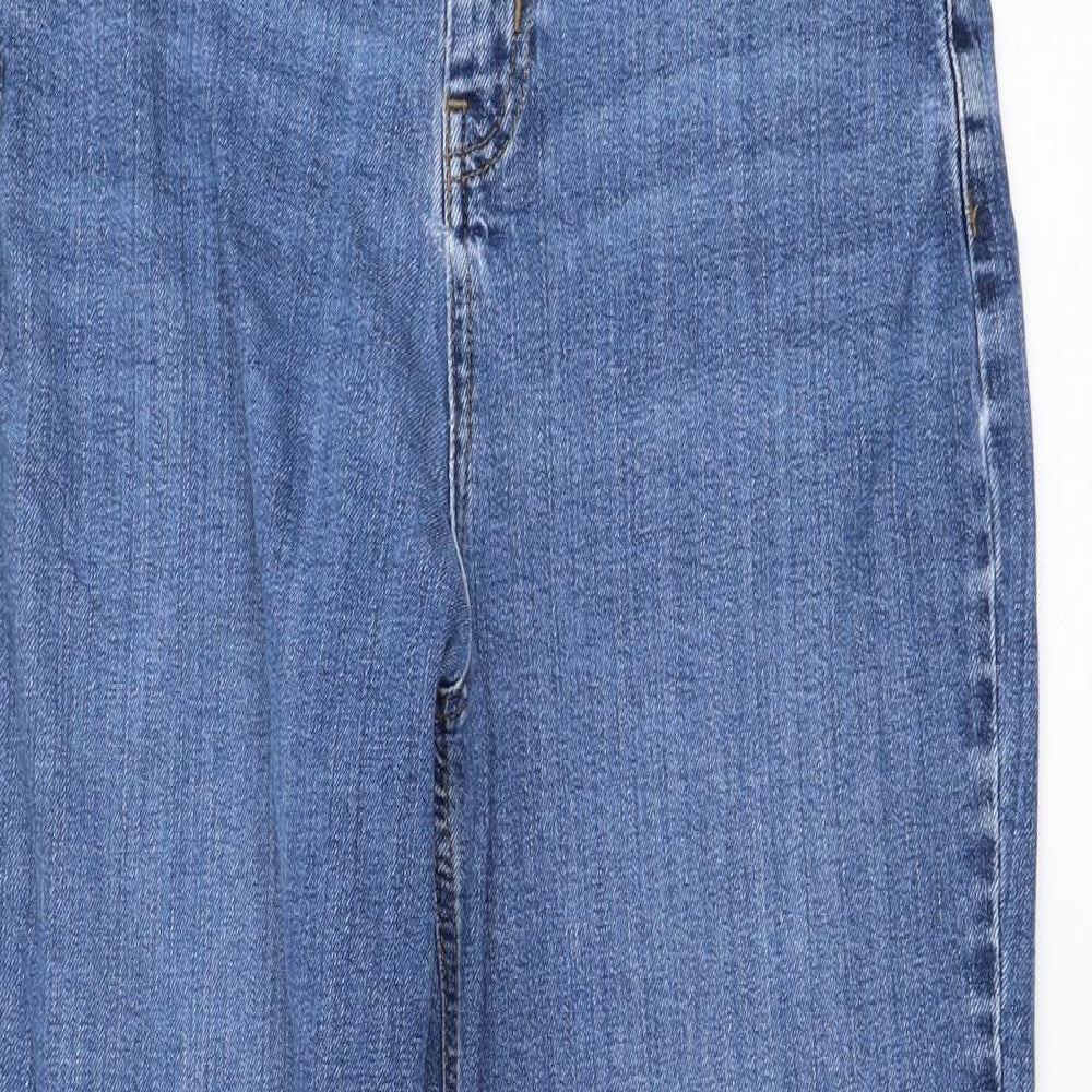 Marks and Spencer Womens Blue  Cotton Straight Jeans Size 14 L28 in Regular Zip