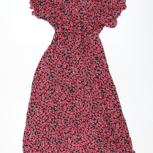 SheIn Womens Black Floral Polyester Wrap Dress  Size 8  V-Neck Tie