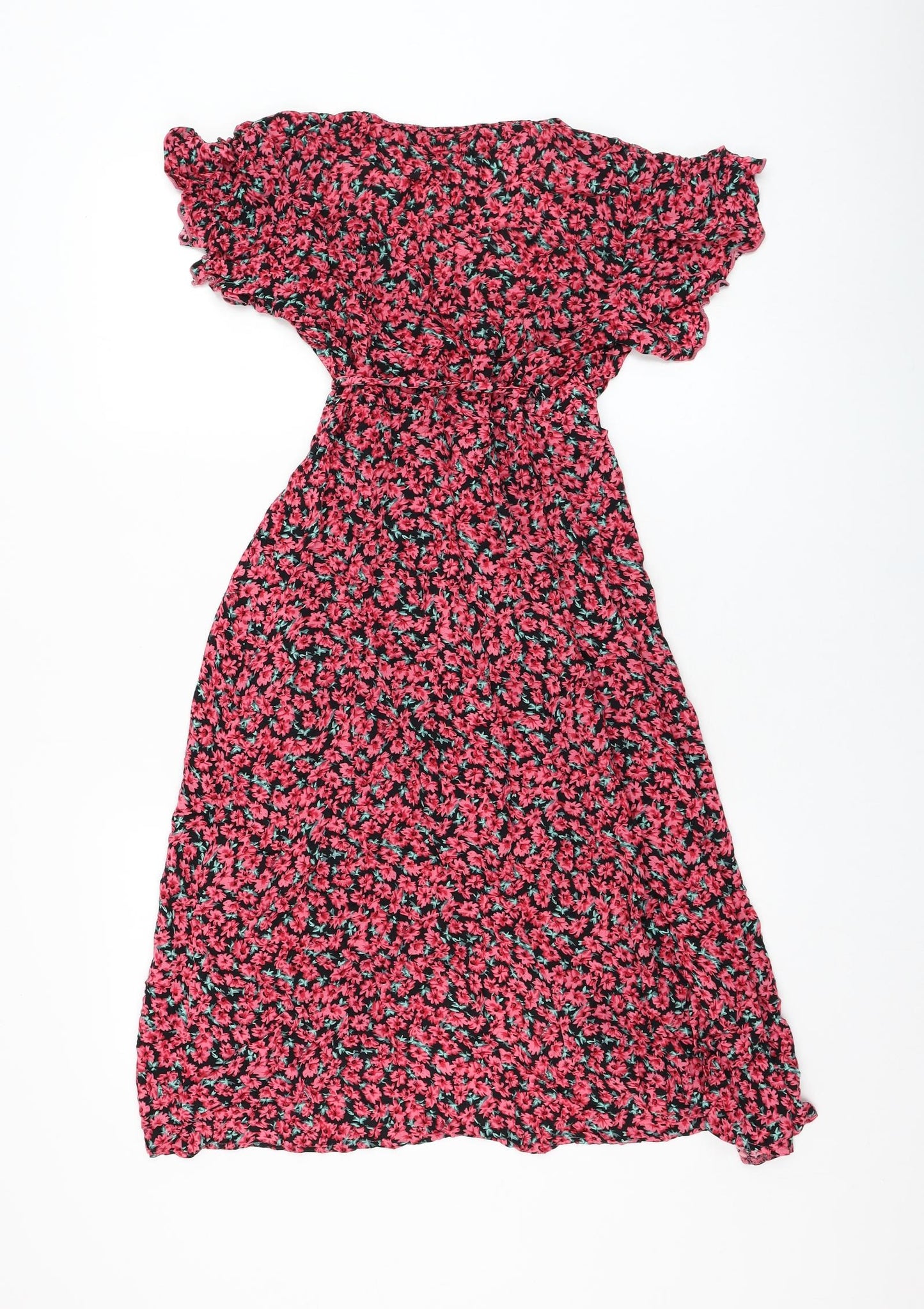 SheIn Womens Black Floral Polyester Wrap Dress  Size 8  V-Neck Tie