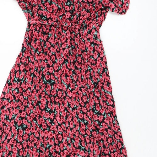 SheIn Womens Black Floral Polyester Wrap Dress  Size 8  V-Neck Tie