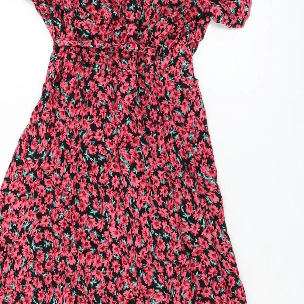 SheIn Womens Black Floral Polyester Wrap Dress  Size 8  V-Neck Tie
