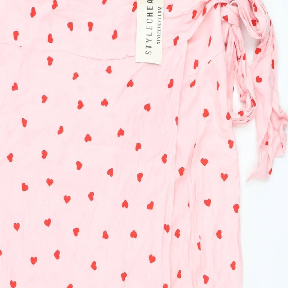 Style Cheat Womens Pink  Viscose Wrap Skirt Size 14   Tie - Heart