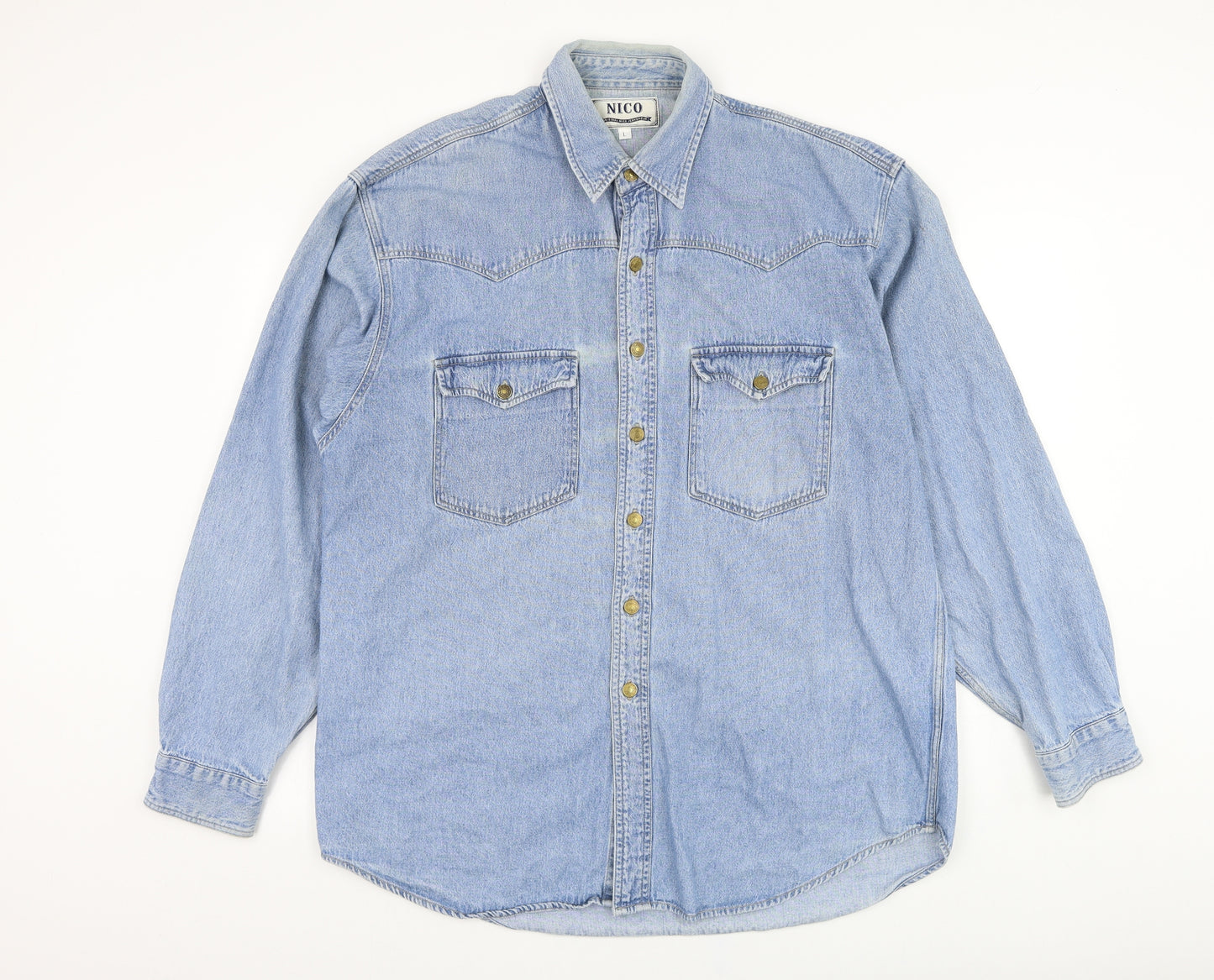 Nico Mens Blue  Cotton  Button-Up Size L Collared Button