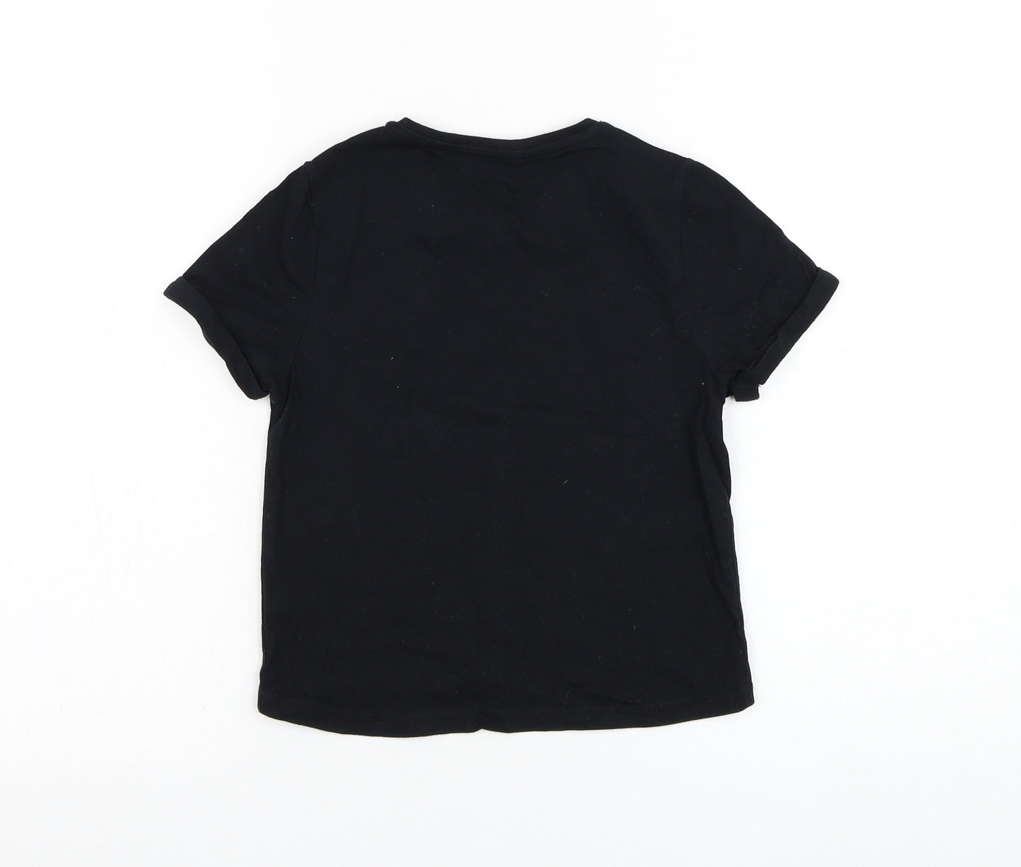 F&F Girls Black  Cotton Basic T-Shirt Size 7-8 Years Round Neck Pullover - Unicorn