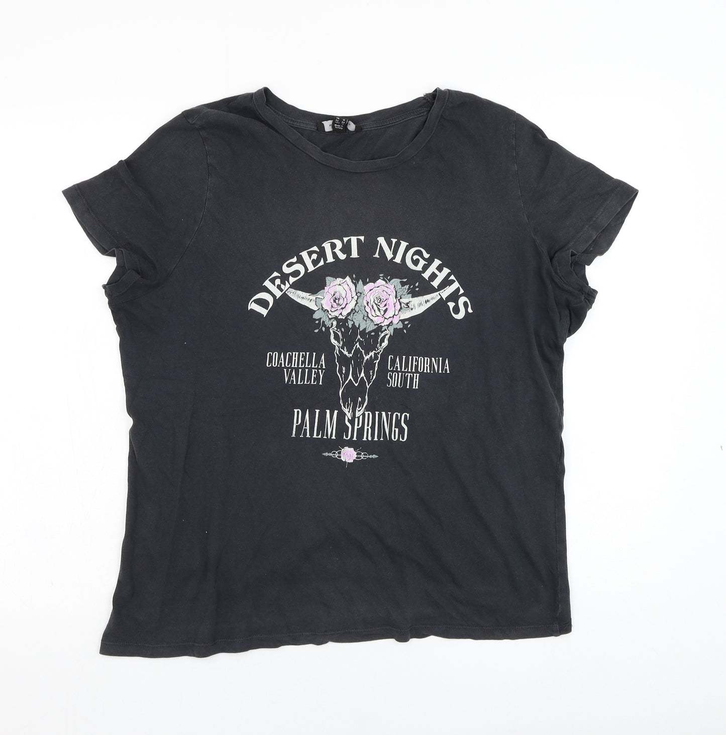 New Look Womens Grey  Cotton Basic T-Shirt Size 16 Round Neck - Desert nights