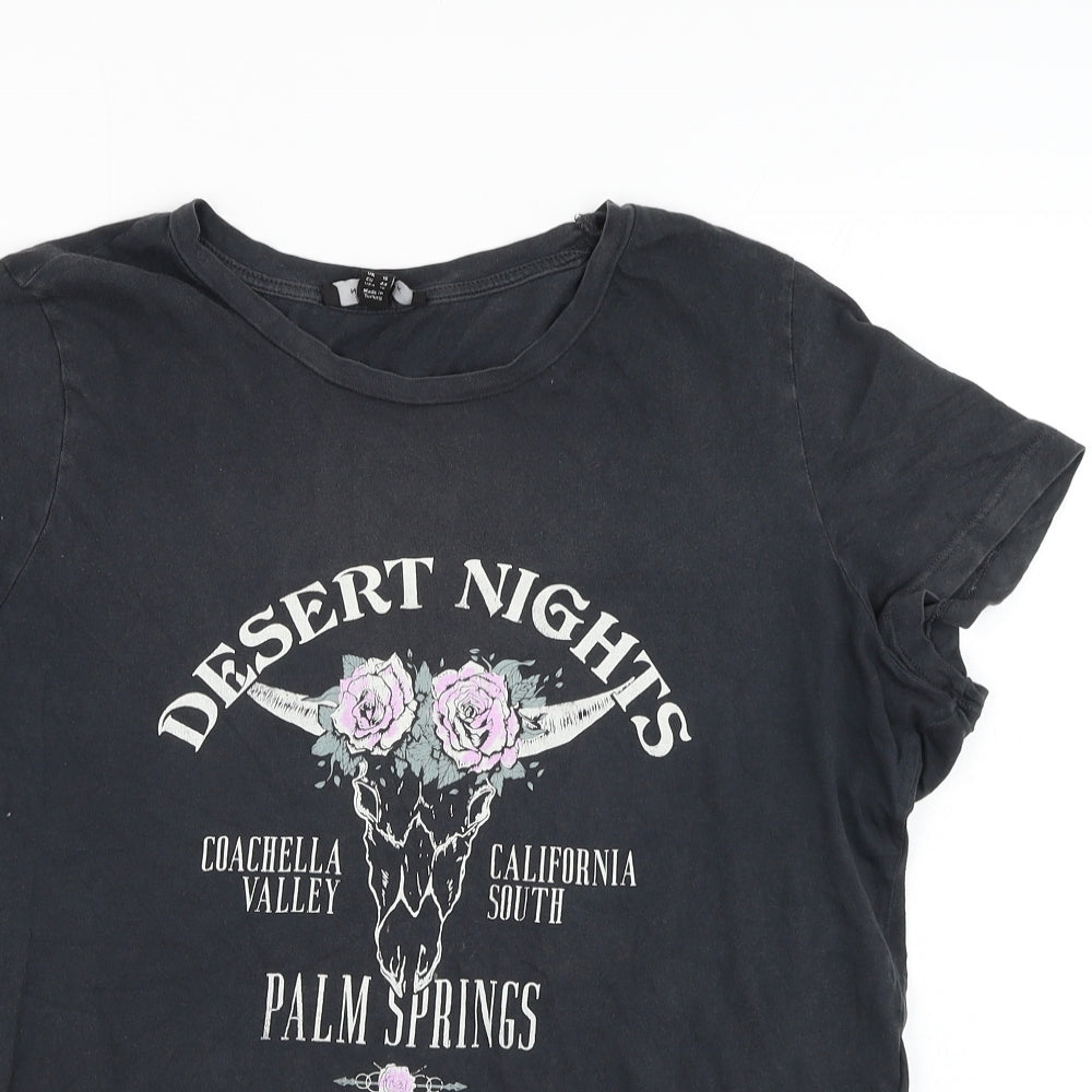 New Look Womens Grey  Cotton Basic T-Shirt Size 16 Round Neck - Desert nights