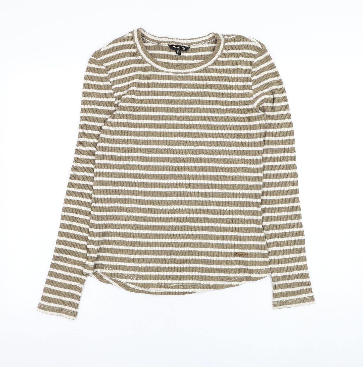 Massimo Dutti Womens Brown Round Neck Striped Cotton Pullover Jumper Size M