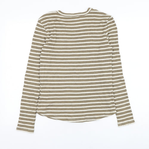 Massimo Dutti Womens Brown Round Neck Striped Cotton Pullover Jumper Size M