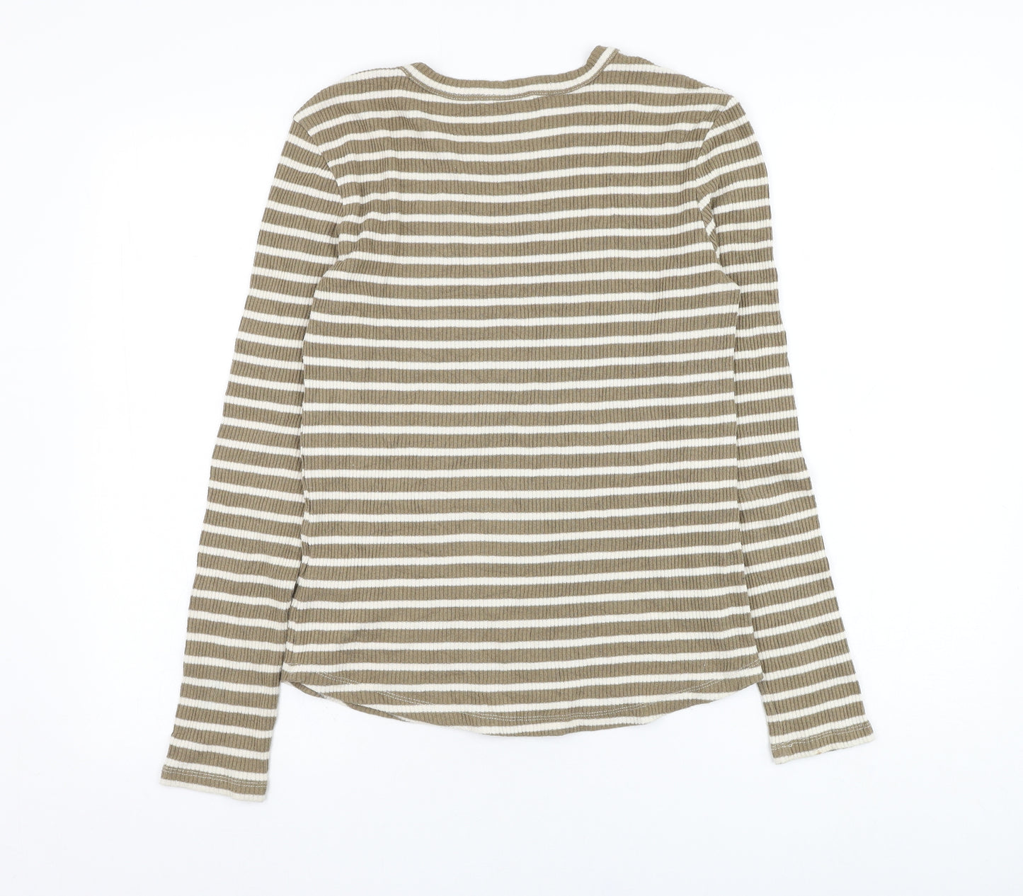 Massimo Dutti Womens Brown Round Neck Striped Cotton Pullover Jumper Size M