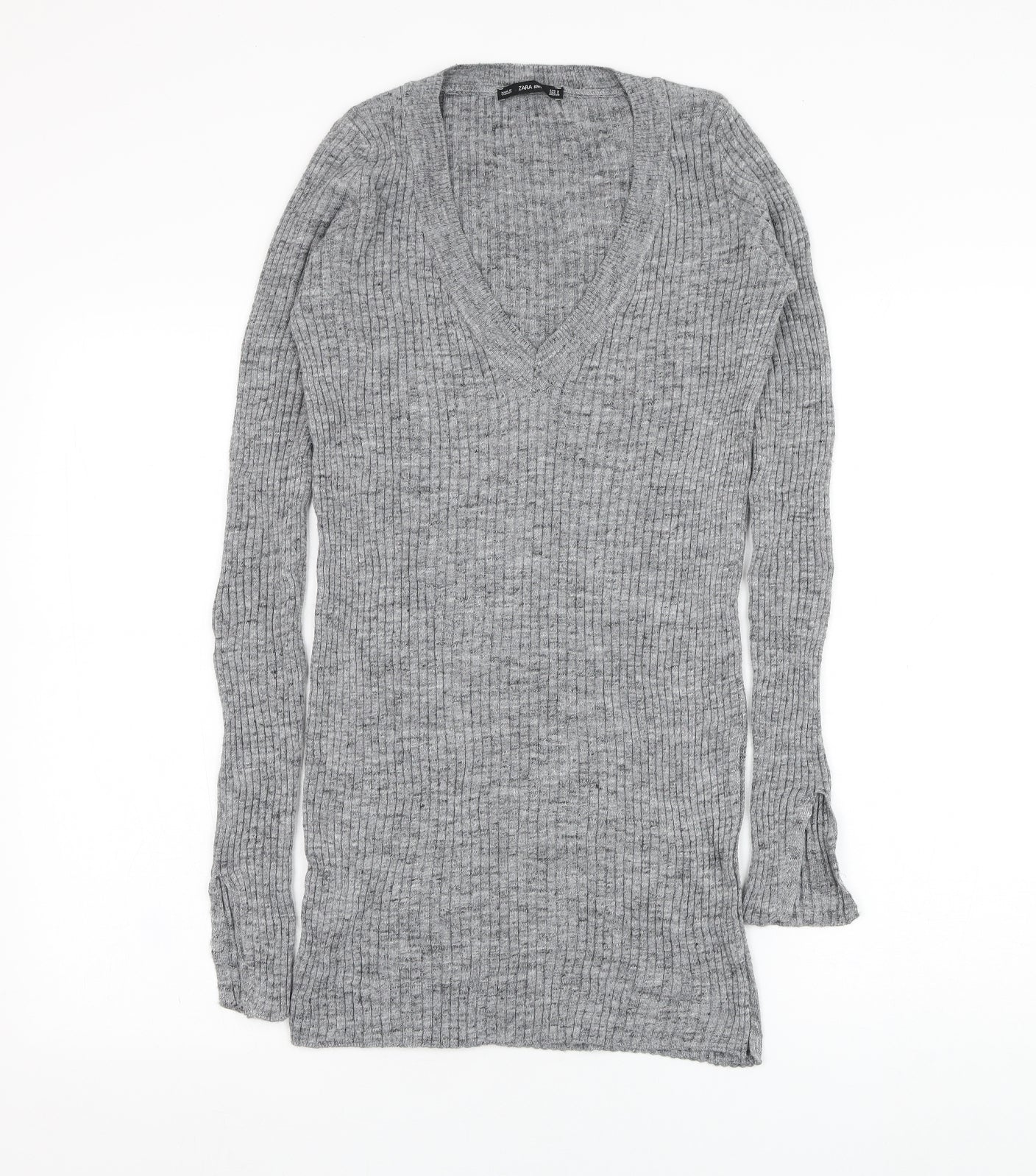 Zara Womens Grey V-Neck  Polyester Pullover Jumper Size S