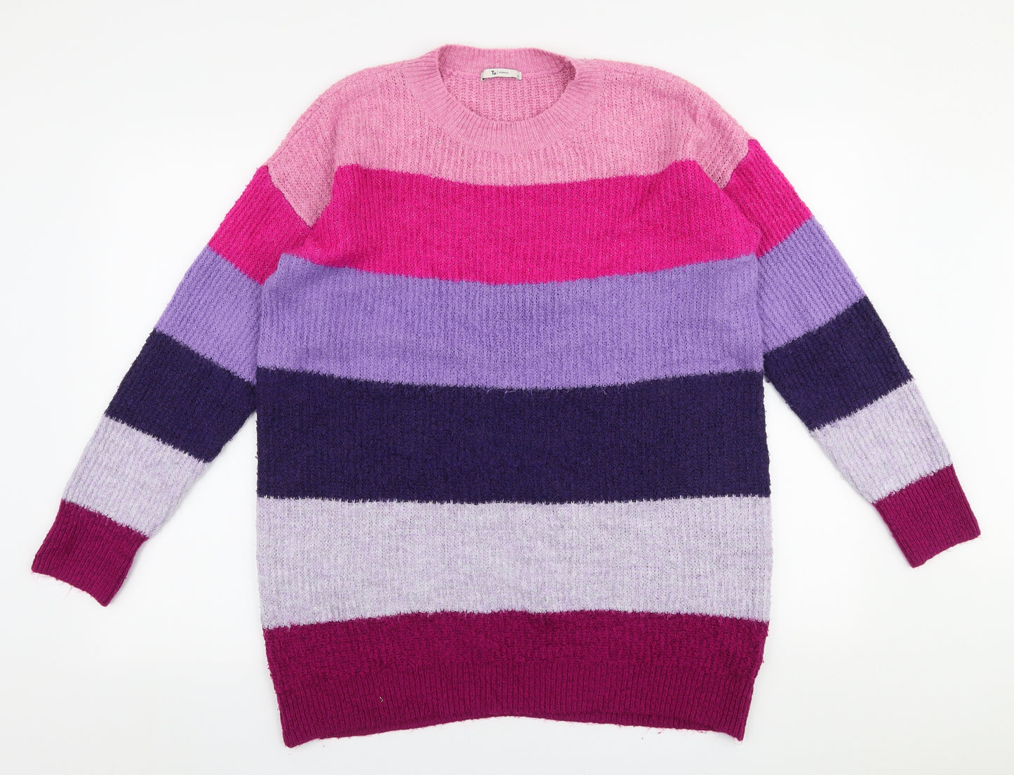 TU Womens Multicoloured High Neck Striped Acrylic Pullover Jumper Size 14