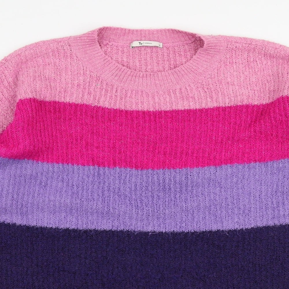 TU Womens Multicoloured High Neck Striped Acrylic Pullover Jumper Size 14