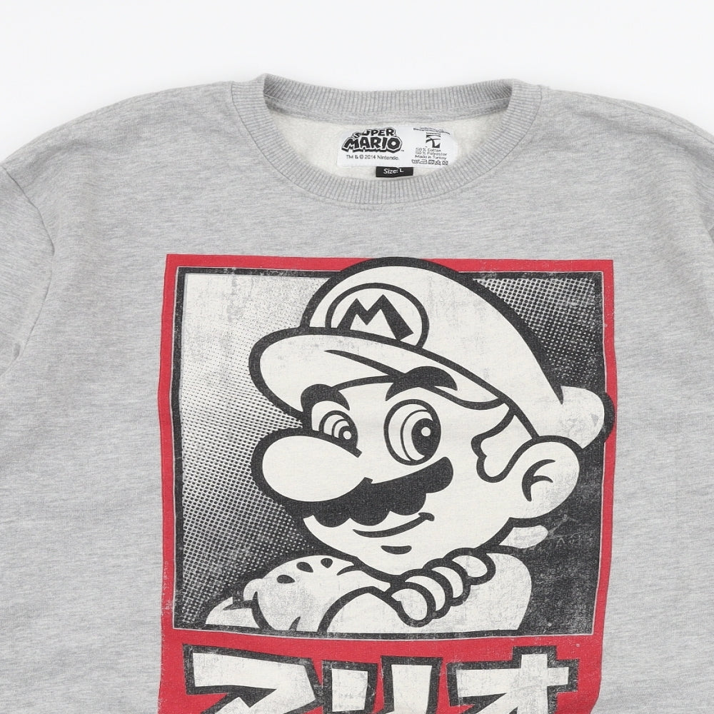 Cedar Wood State Mens Grey  Cotton Pullover Sweatshirt Size L   - Super mario