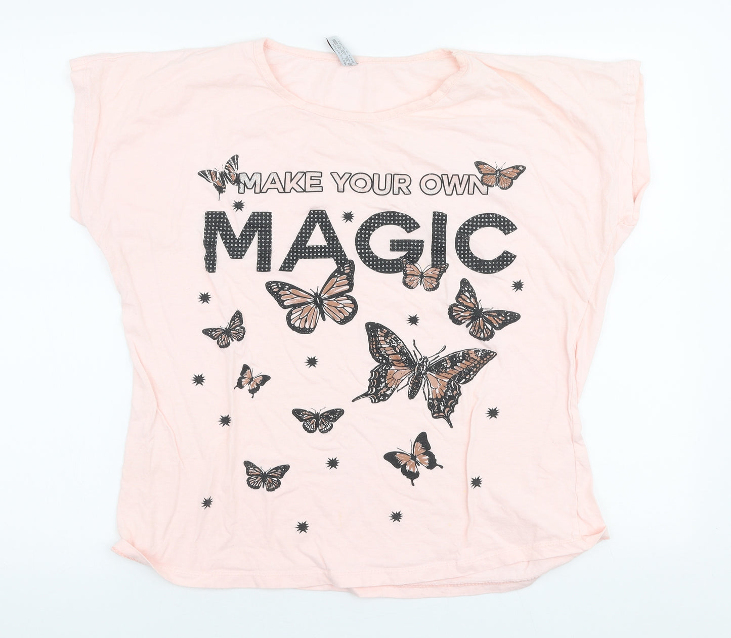 Namso Womens Pink  100% Cotton Jersey T-Shirt Size 3XL Round Neck - Butterfly