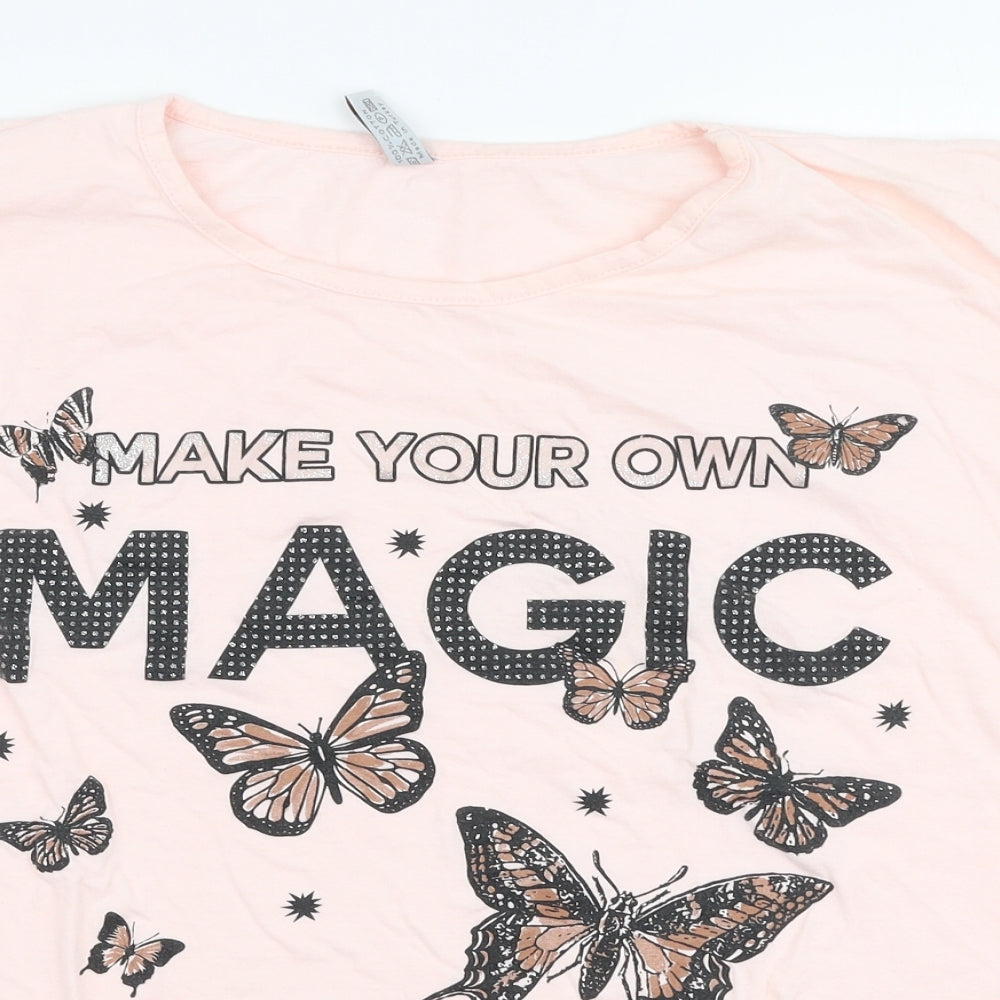 Namso Womens Pink  100% Cotton Jersey T-Shirt Size 3XL Round Neck - Butterfly