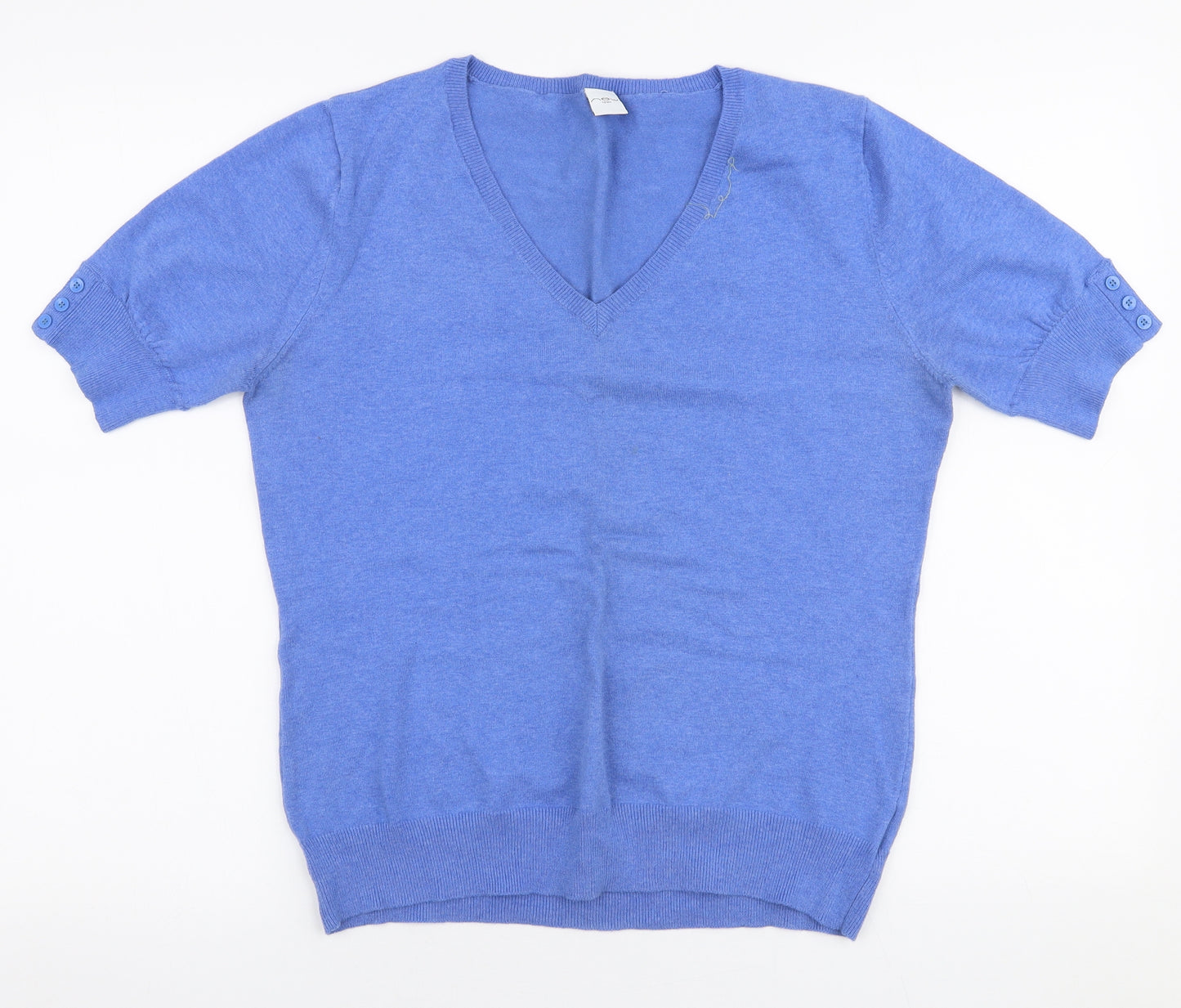 New Look Womens Blue V-Neck  Cotton Pullover Jumper Size 16