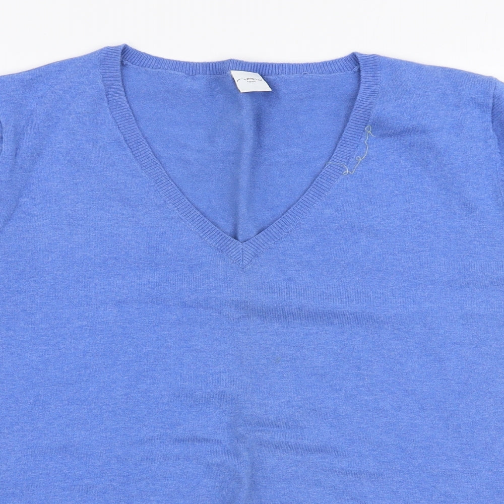 New Look Womens Blue V-Neck  Cotton Pullover Jumper Size 16