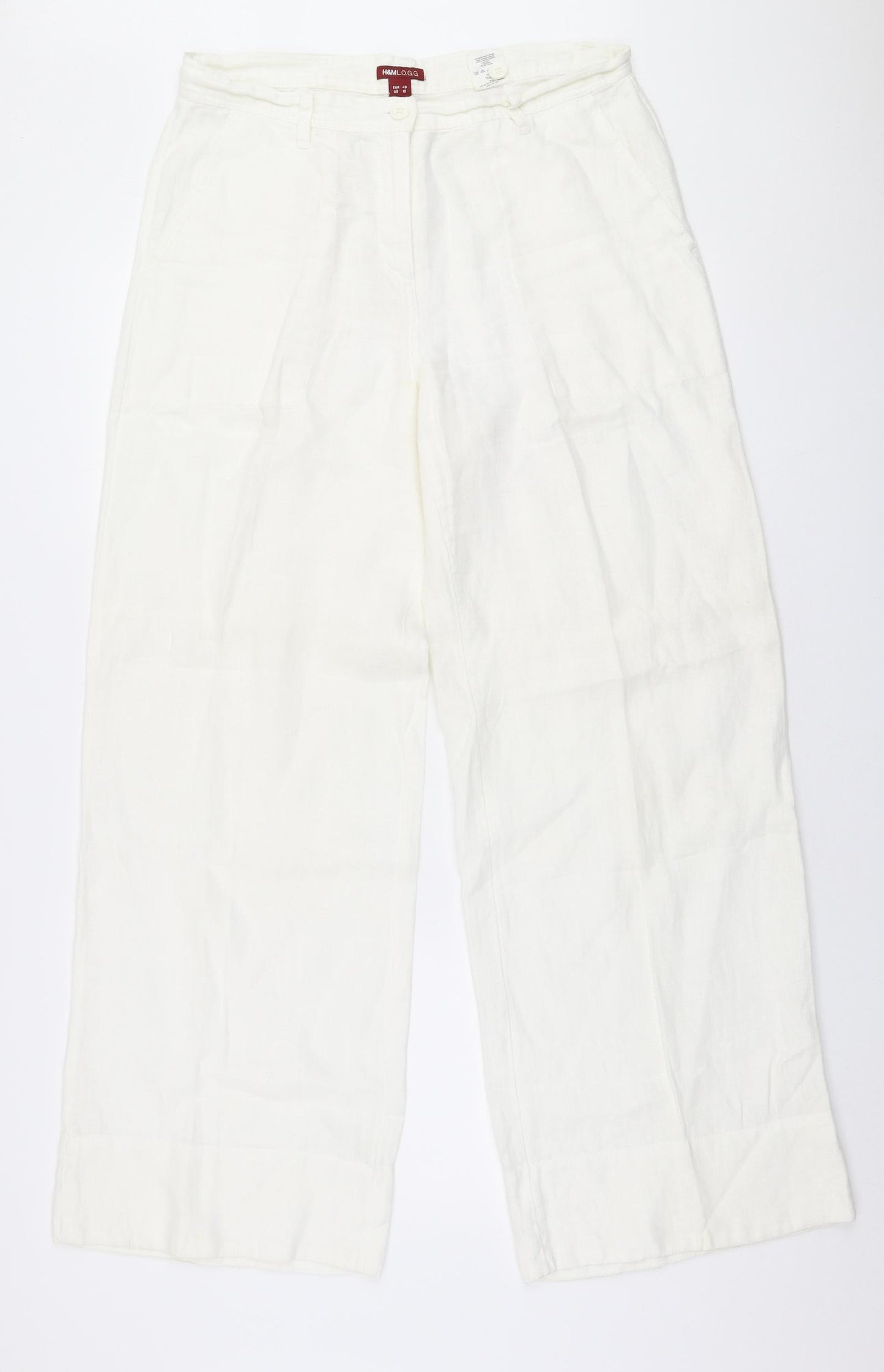 H&M Womens White  Linen Trousers  Size 12 L31 in Regular Zip