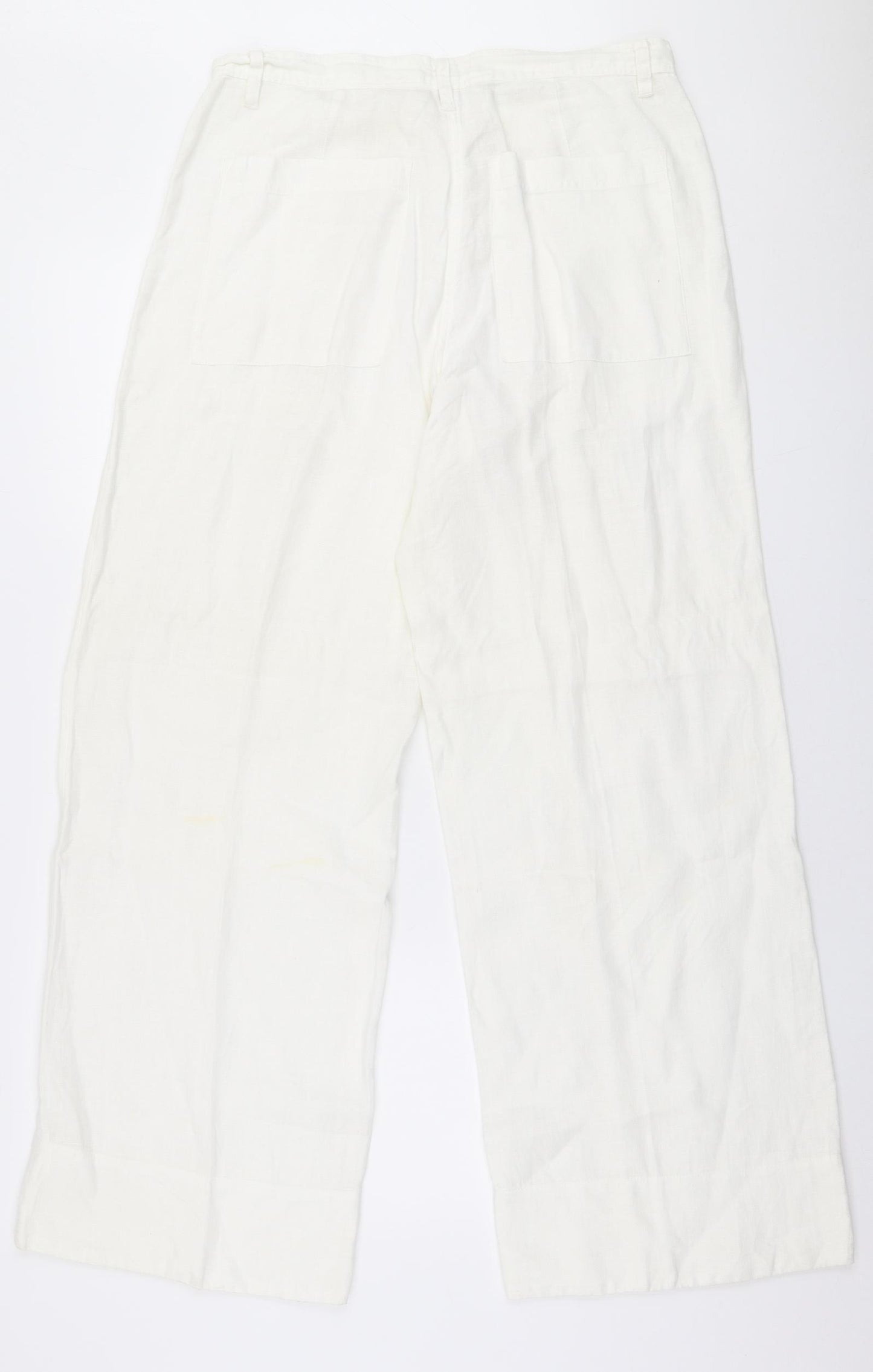 H&M Womens White  Linen Trousers  Size 12 L31 in Regular Zip