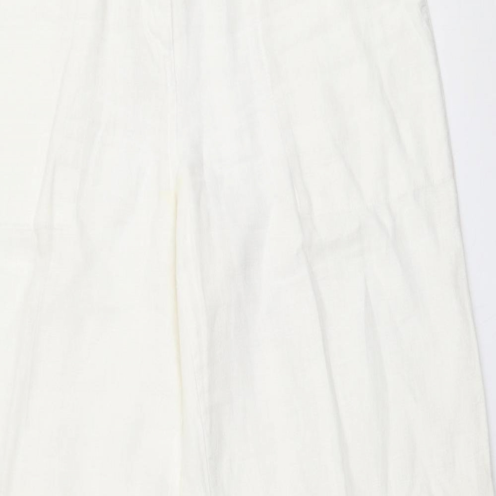 H&M Womens White  Linen Trousers  Size 12 L31 in Regular Zip