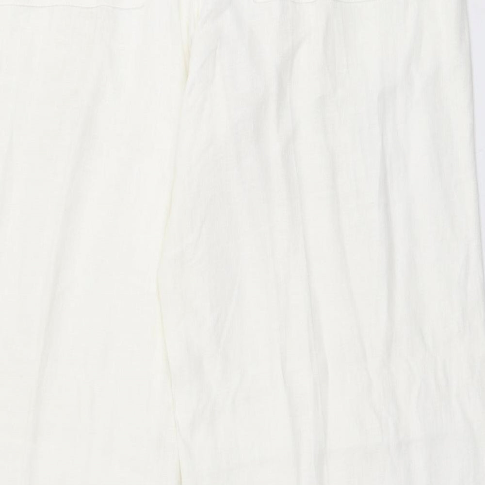 H&M Womens White  Linen Trousers  Size 12 L31 in Regular Zip