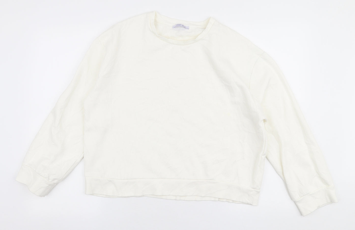 Zara Womens White  Polyester Pullover Sweatshirt Size L  Pullover