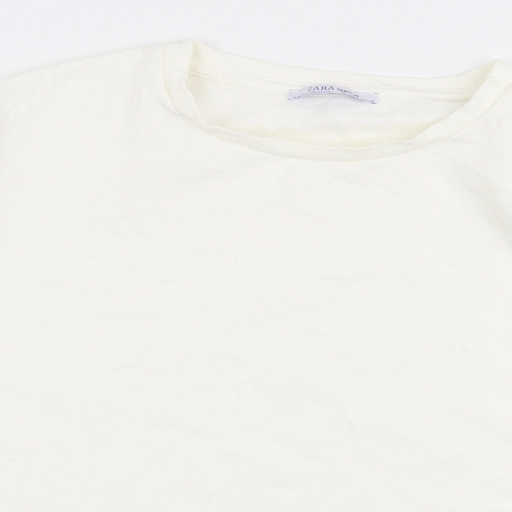 Zara Womens White  Polyester Pullover Sweatshirt Size L  Pullover