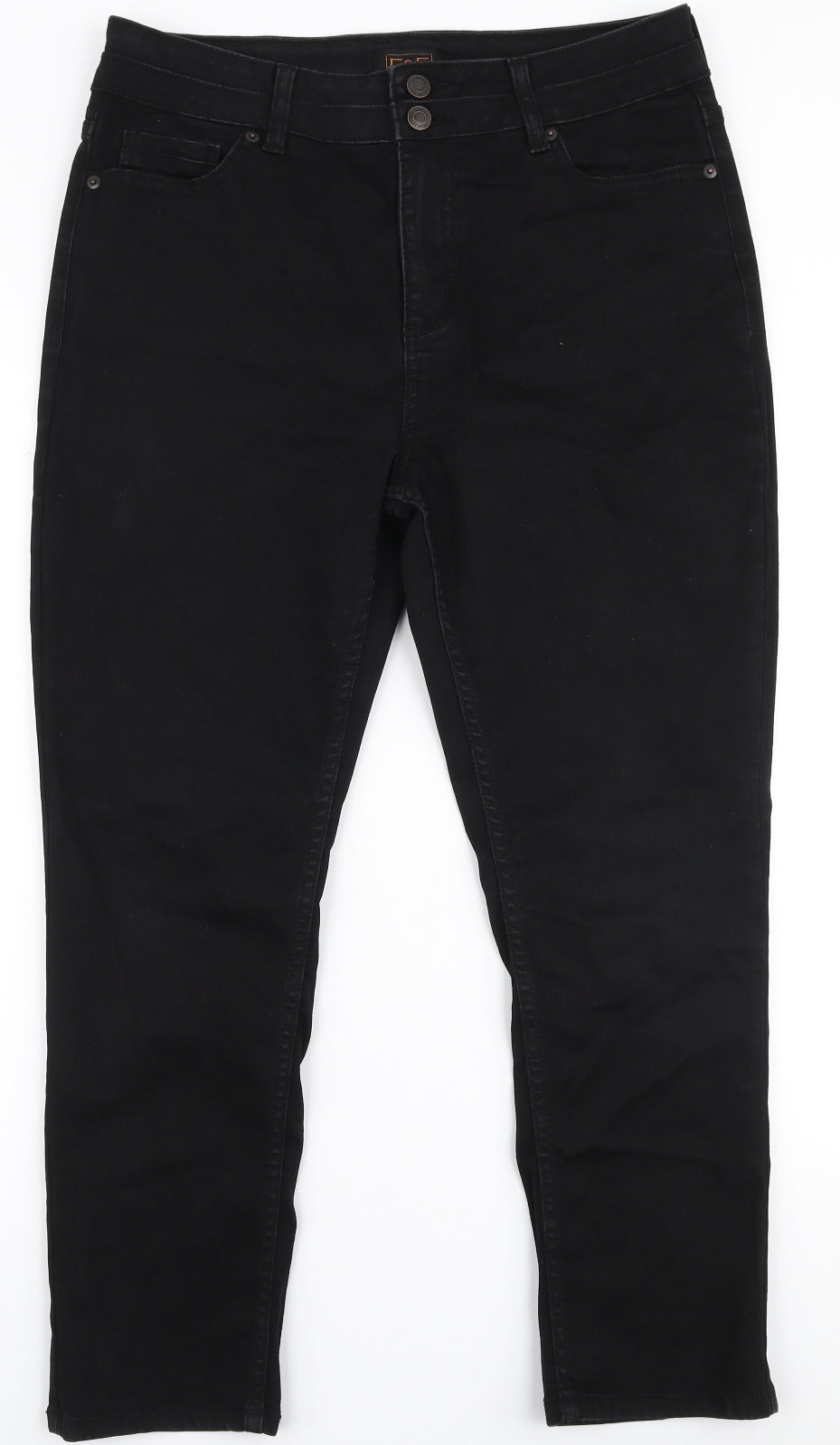 F&F Womens Black  Cotton Skinny Jeans Size 14 L26 in Slim Zip