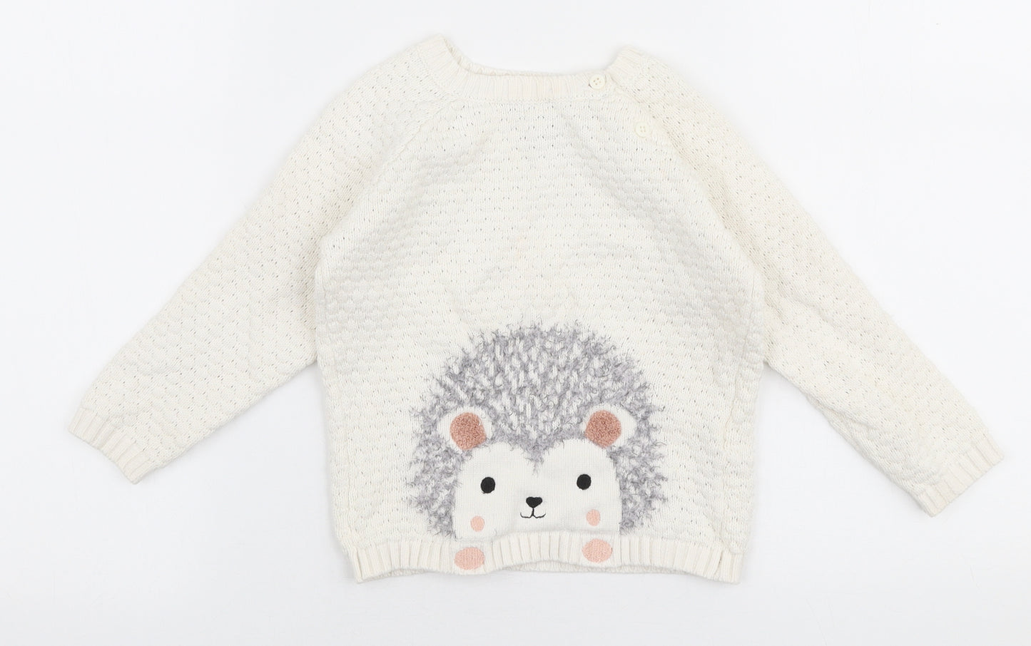 Primark Girls Ivory  Cotton Pullover Jumper Size 18-24 Months  Pullover - Hedgehog