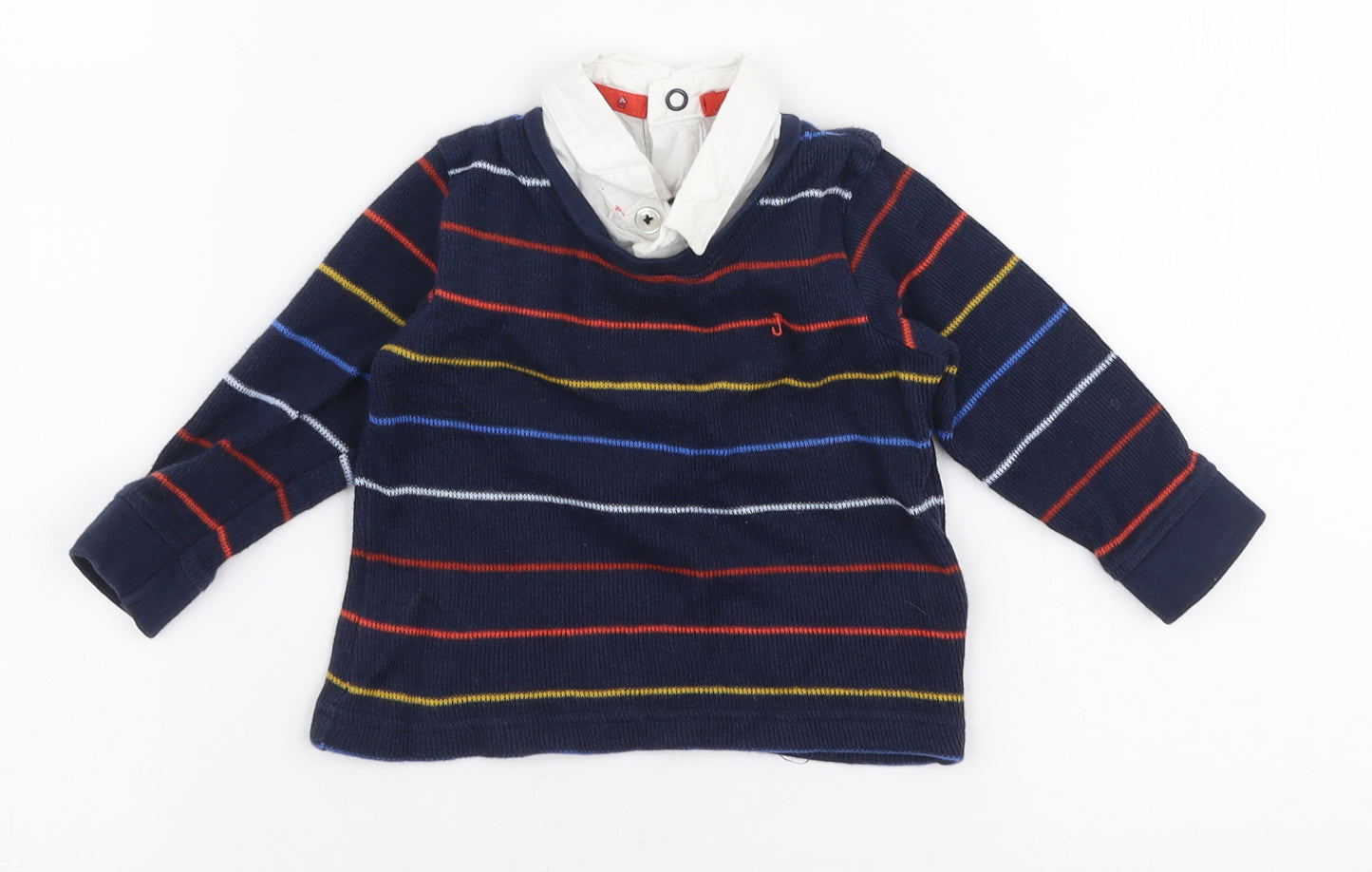 Jasper Conran Boys Blue Striped 100% Cotton Pullover Jumper Size 3-6 Months  Snap