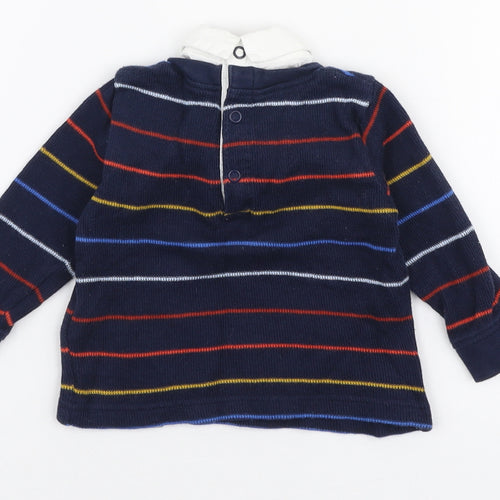 Jasper Conran Boys Blue Striped 100% Cotton Pullover Jumper Size 3-6 Months  Snap