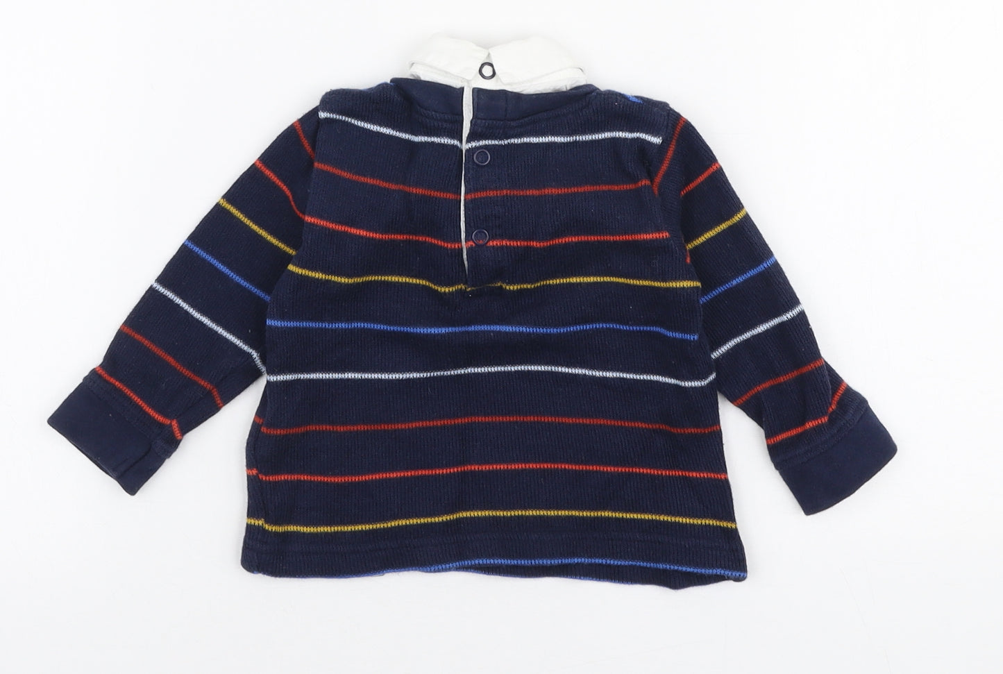 Jasper Conran Boys Blue Striped 100% Cotton Pullover Jumper Size 3-6 Months  Snap