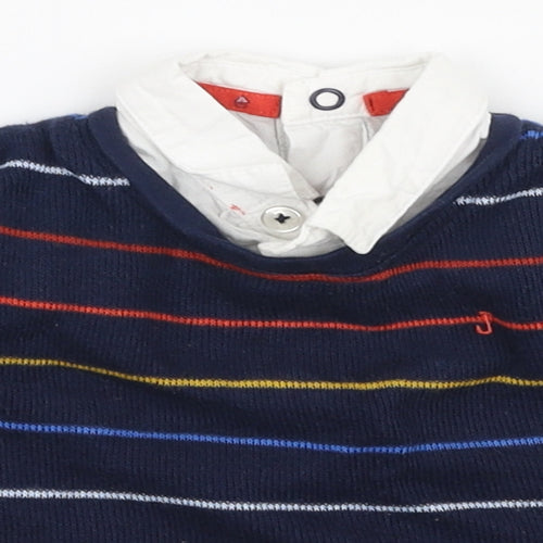 Jasper Conran Boys Blue Striped 100% Cotton Pullover Jumper Size 3-6 Months  Snap