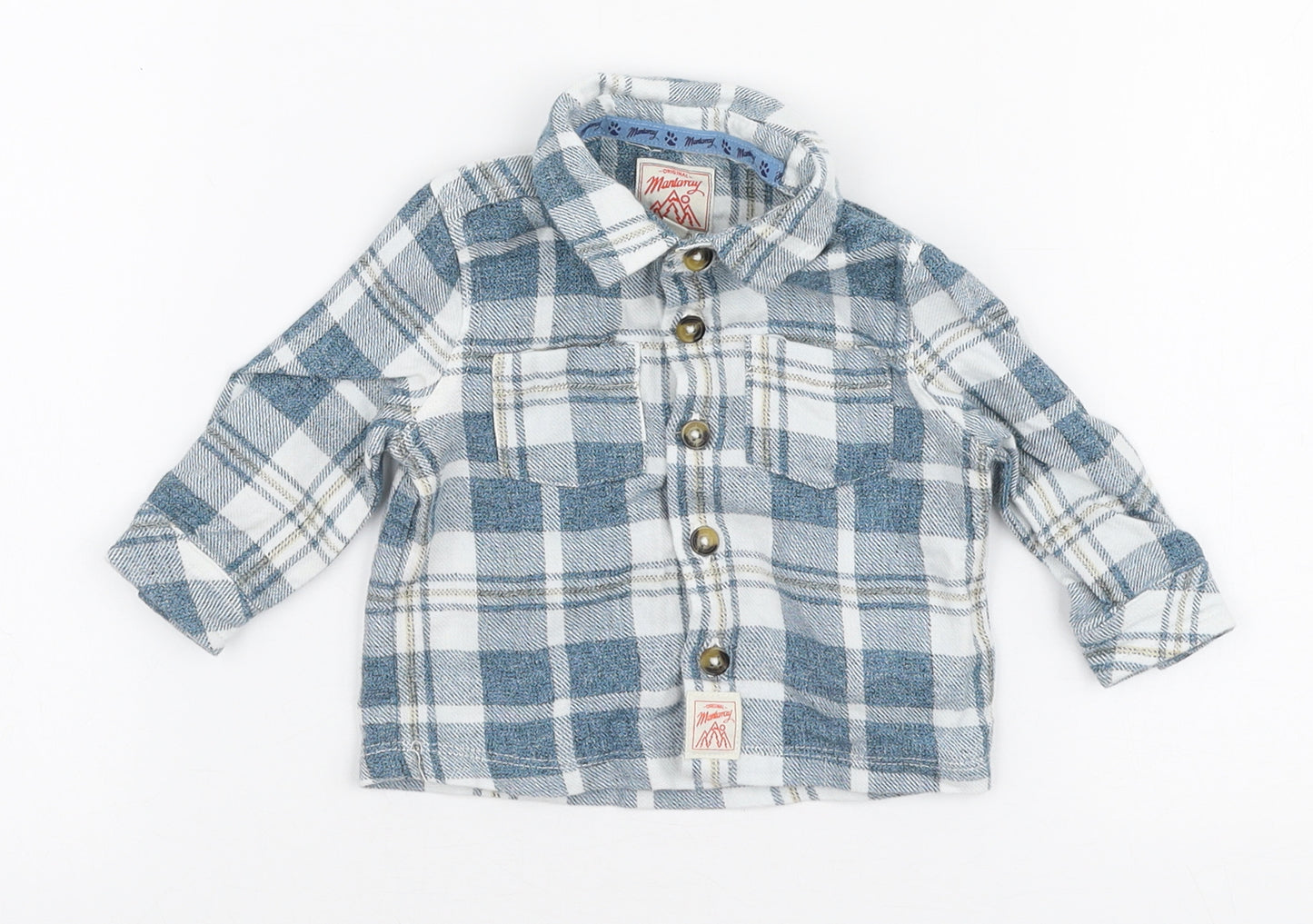 Mantaray Boys Multicoloured Plaid 100% Cotton Jersey Dress Shirt Size 0-3 Months Collared Button