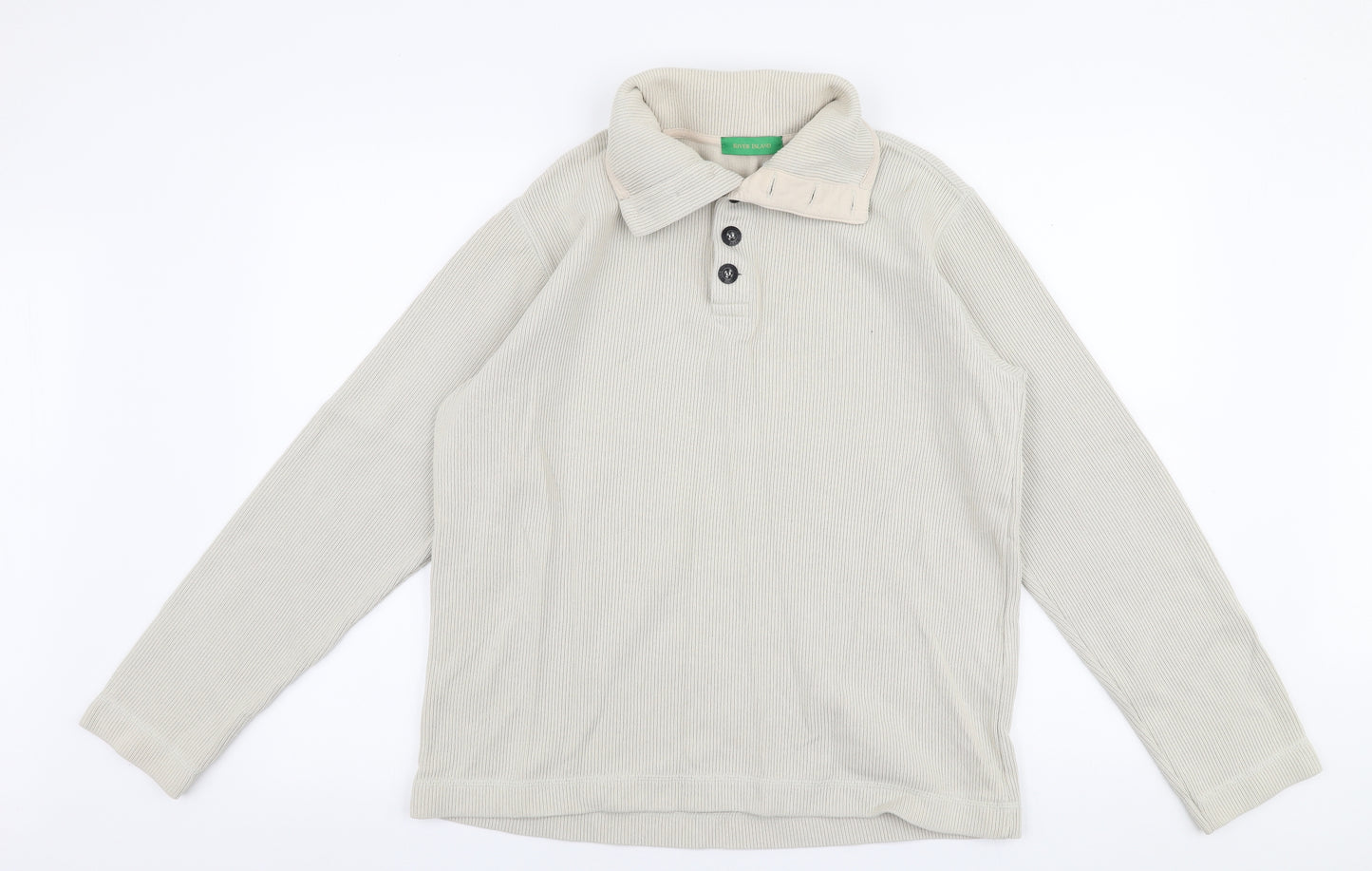 River Island Mens Beige Collared  Cotton Pullover Jumper Size L