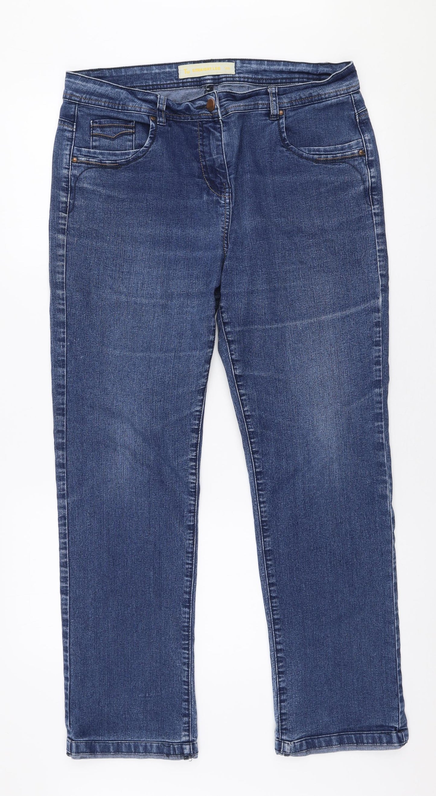 TU Womens Blue  Cotton Straight Jeans Size 14 L29 in Regular Zip