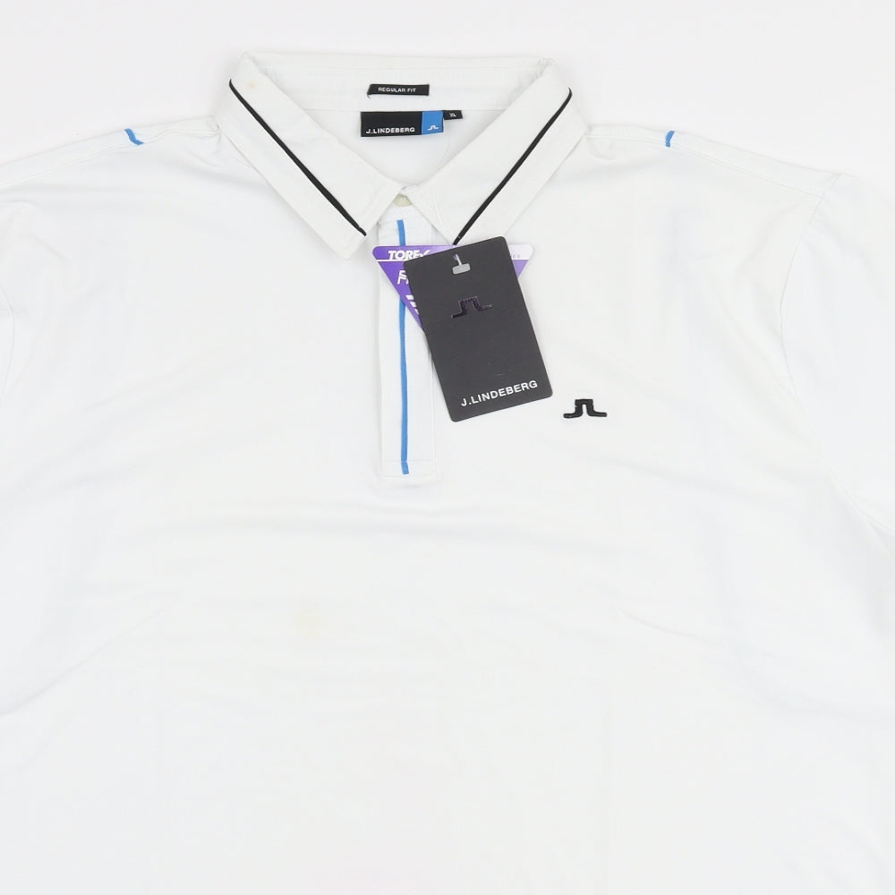J.Lindeberg Mens White  Polyester  Polo Size XL Collared Button