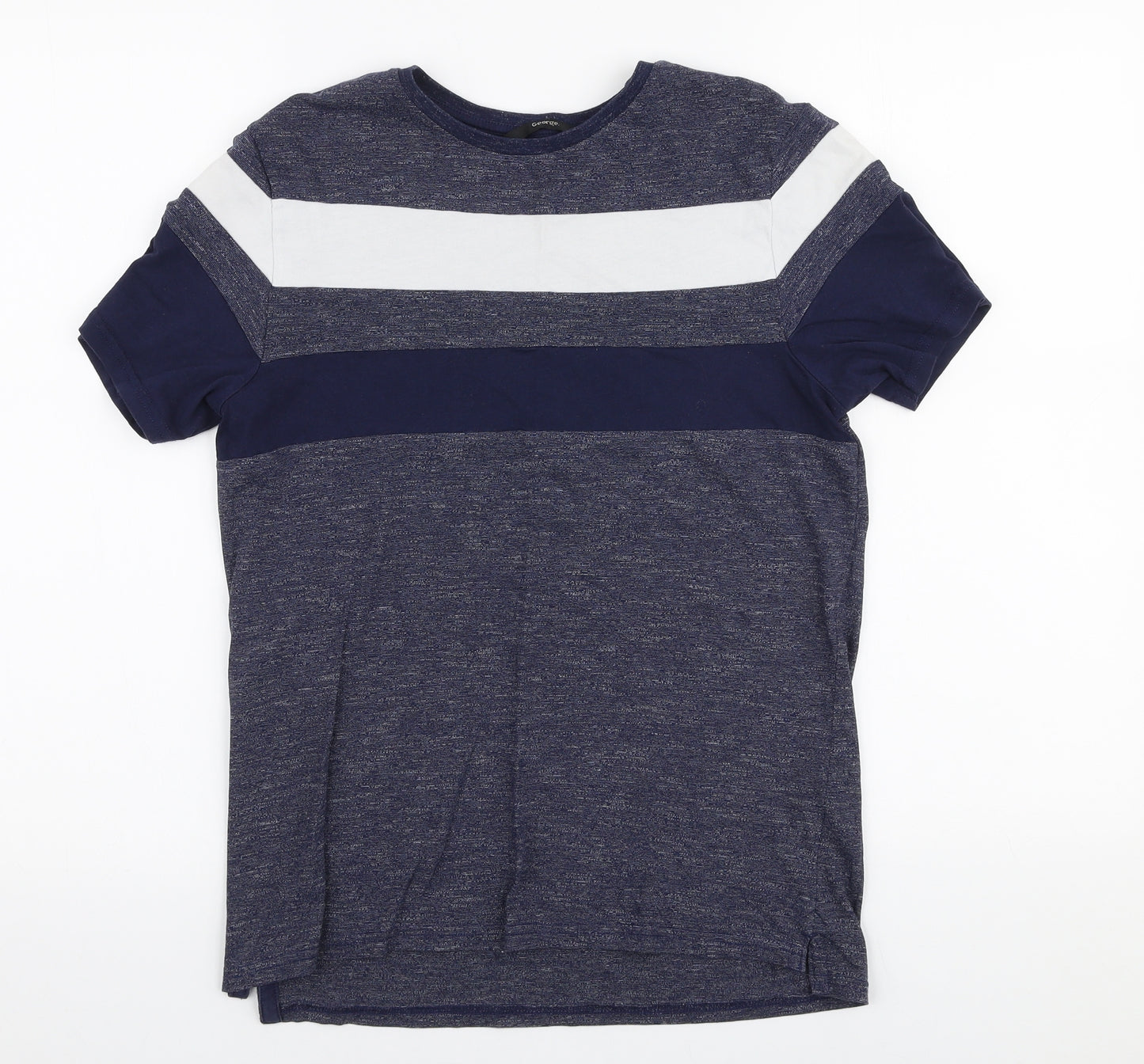 George Boys Blue Striped Cotton Jersey T-Shirt Size 12-13 Years Round Neck Pullover