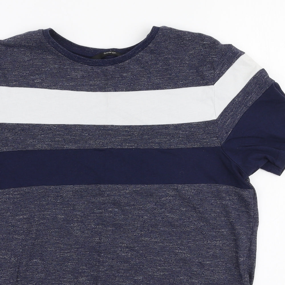 George Boys Blue Striped Cotton Jersey T-Shirt Size 12-13 Years Round Neck Pullover