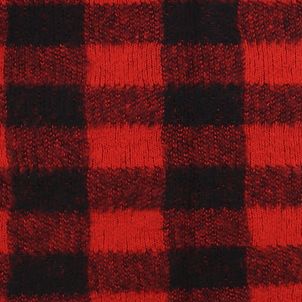 Primark Womens Red Round Neck Check Acrylic Pullover Jumper Size XS