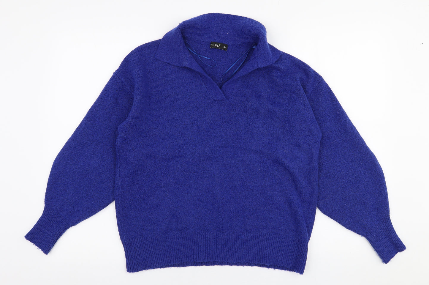F&F Womens Blue Collared  Polyester Pullover Jumper Size 8